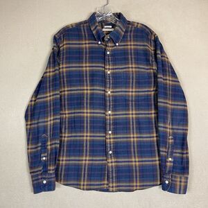 Unionmade Shirt Mens Medium Blue‎ Yellow Plaid Flannel Long Sleeve Pockets Adult